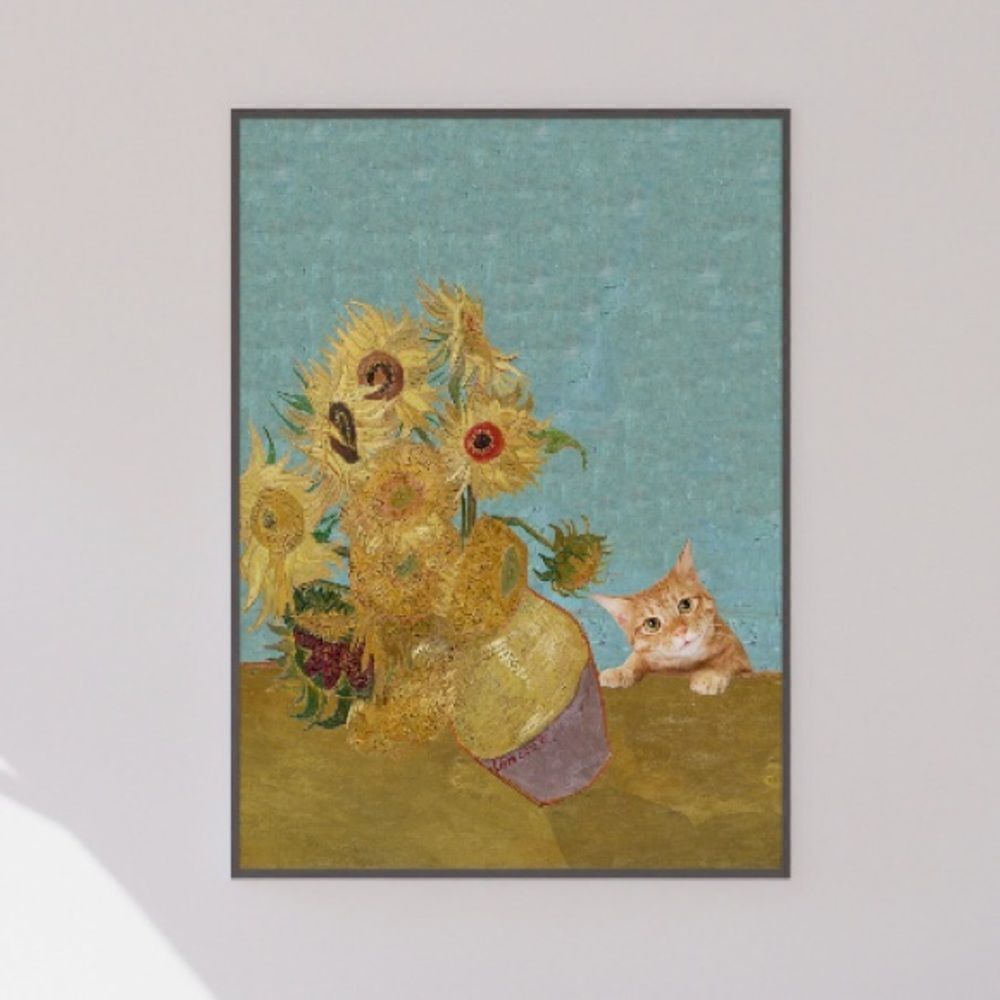 Van Gogh Vase of Sunflowers Cat Print